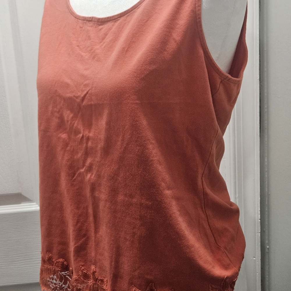 Women's Sleeveless Top with Lace Hem - Orange